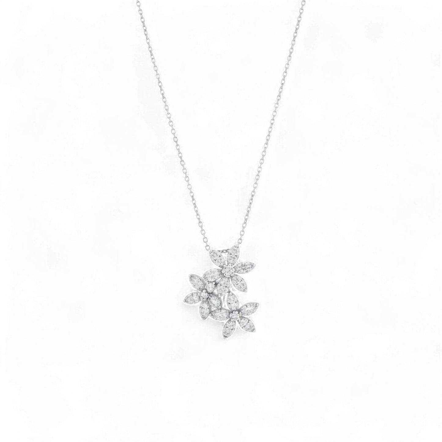 Flower Pave Pendant Diamond Necklace in 18KT Gold