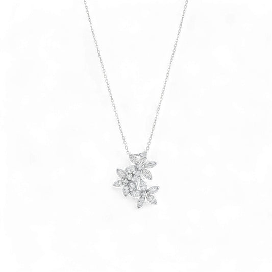 Flower Pave Pendant Diamond Necklace in 18KT Gold