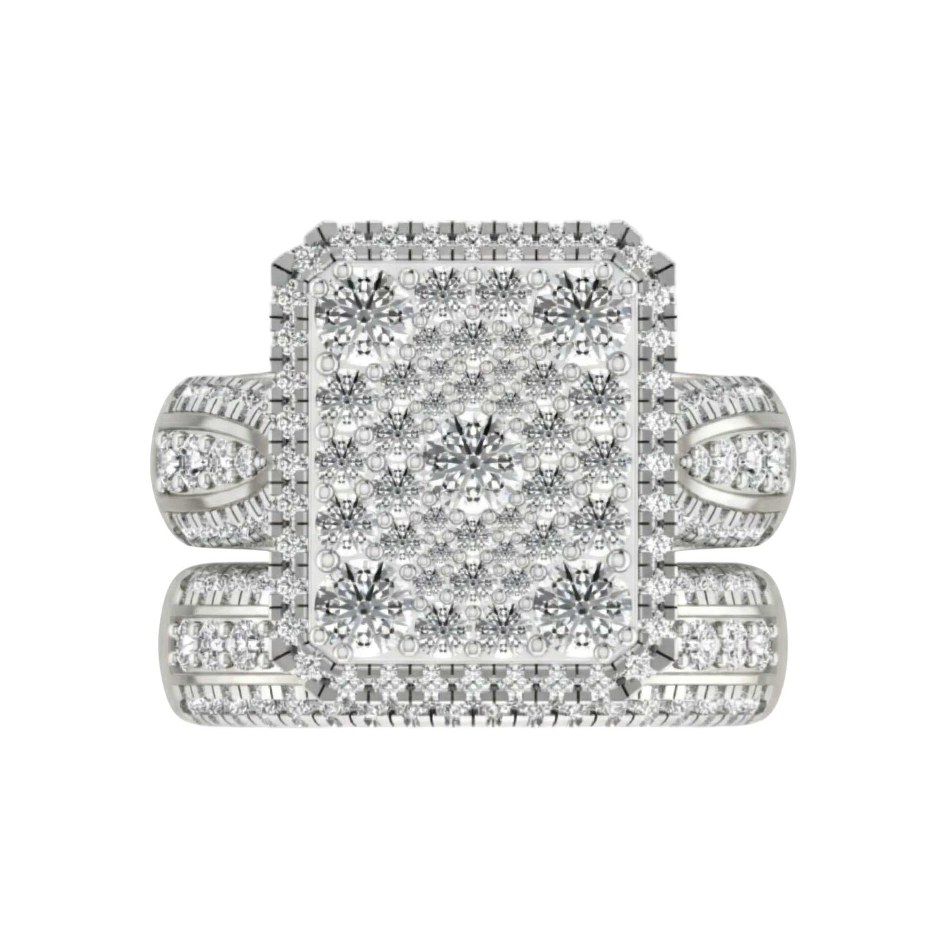 Amanda Radiant Cut Diamond Bride Set in 18KT gold with radiant-cut diamond cluster and pavé-set natural diamonds