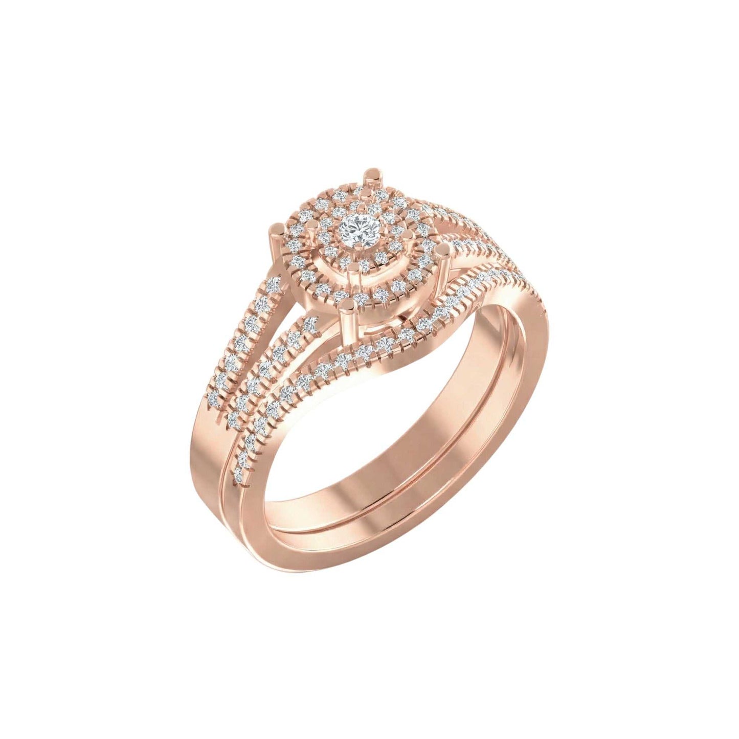 Precious Round Cut Diamond Cluster Bride Set in 10KT Gold