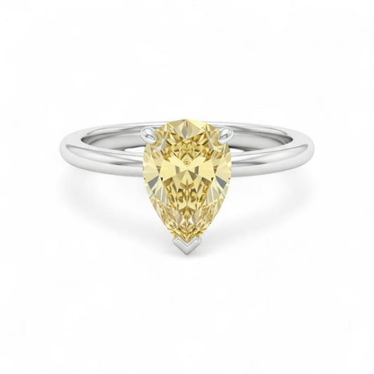 Beth Pear Cut Moissanite Gemstone and Natural Diamond Ring in 18K Gold