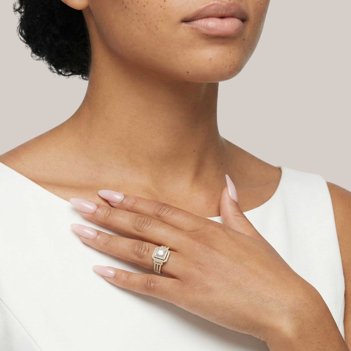 Regina Radiant Cut Natural Diamond Cluster Bride Set in 18KT Gold