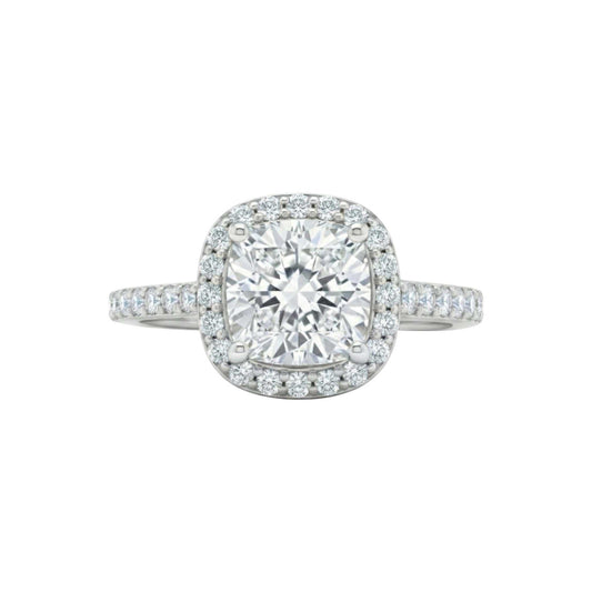 Classic Halo Cushion Cut CZ Engagement Ring in 925 sterling silver with cushion-cut cubic zirconia and halo accents