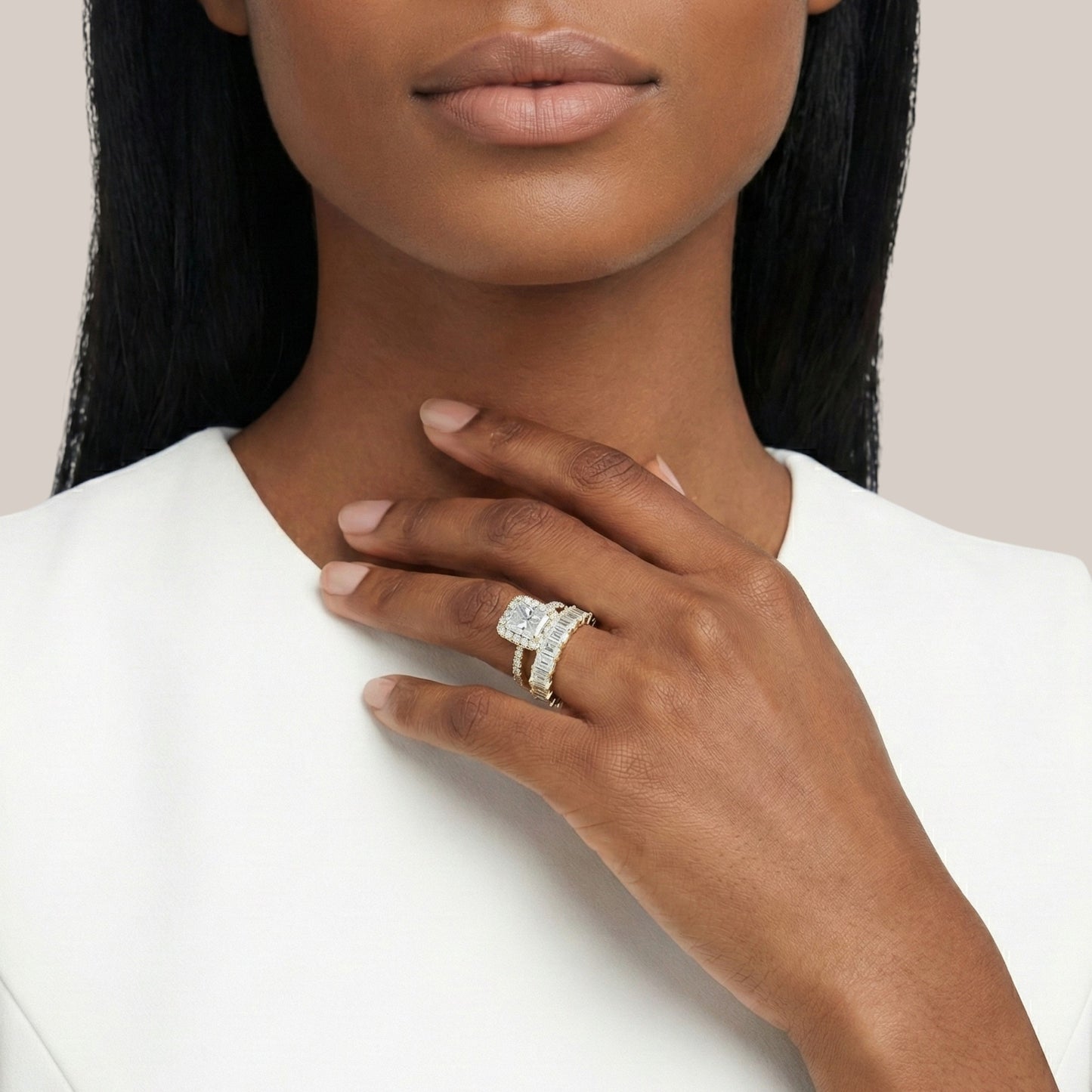 Christine Radiant Cut Moissanite Bride Set in 18KT Gold