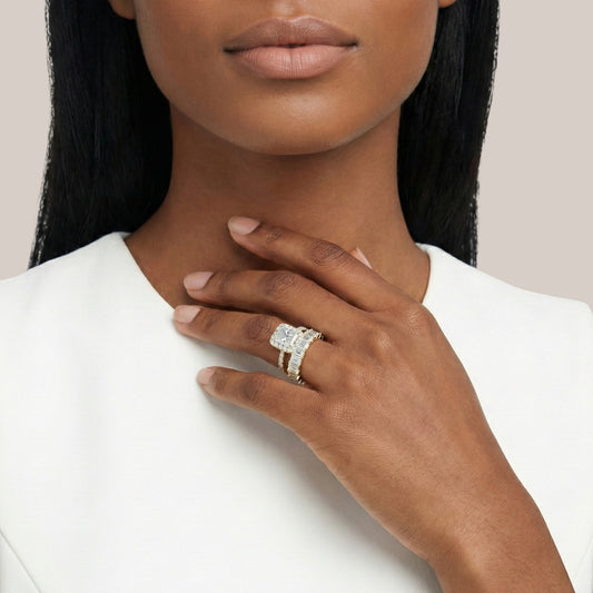 Christine Radiant Cut Moissanite Bride Set in 18KT Gold