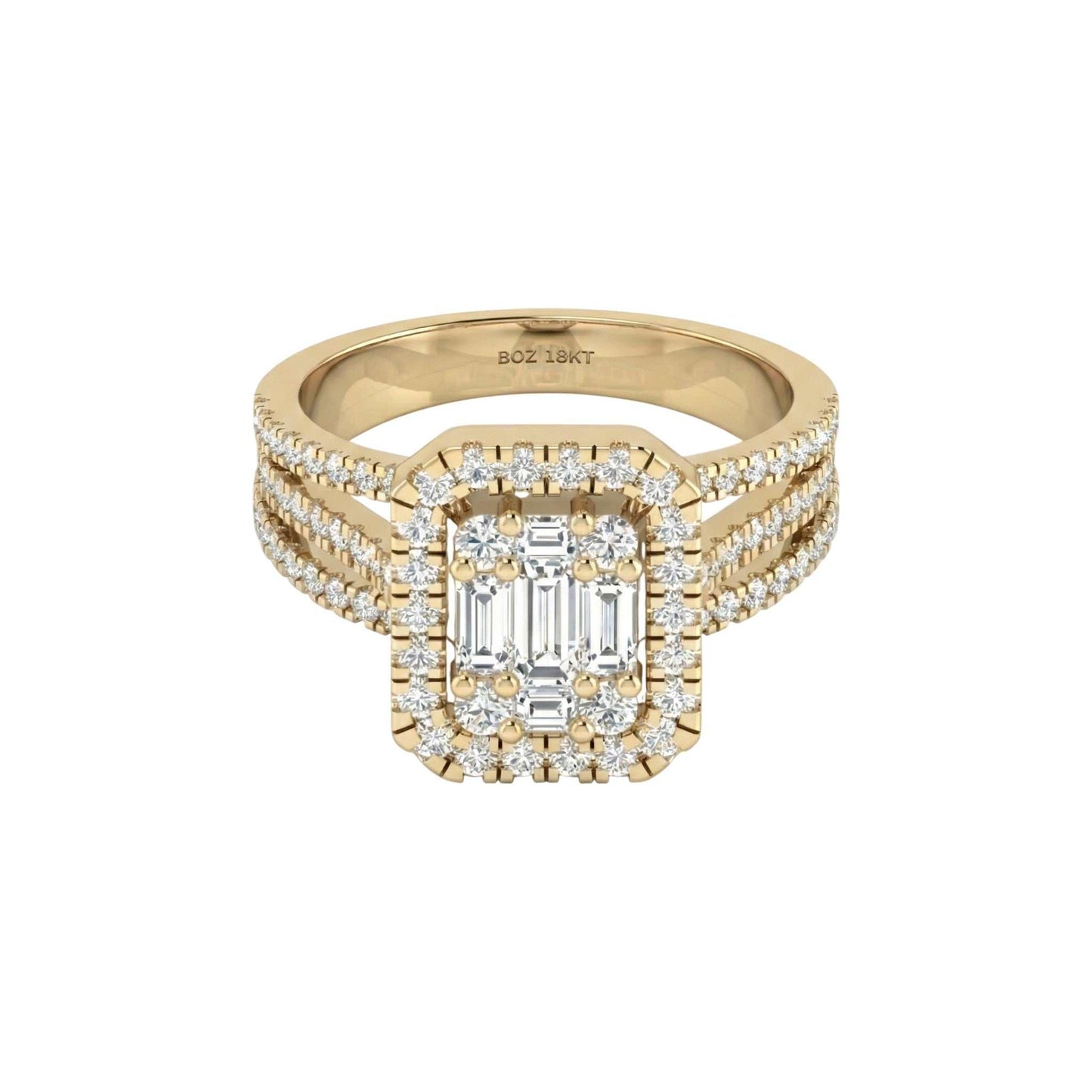 Royal Lovely Emerald Cut Natural Diamond Engagement Ring in 18KT Gold