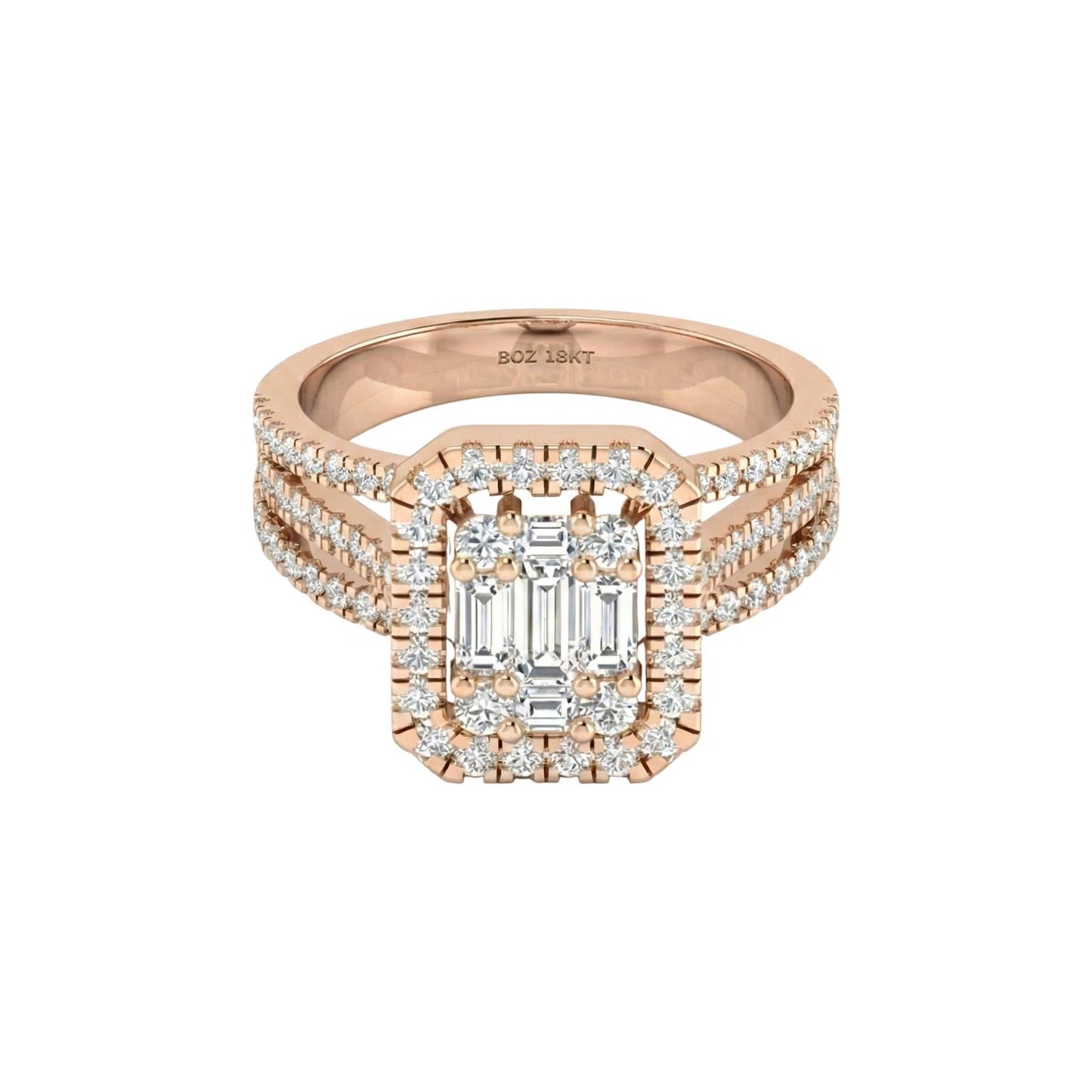 Royal Lovely Emerald Cut Natural Diamond Engagement Ring in 18KT Gold