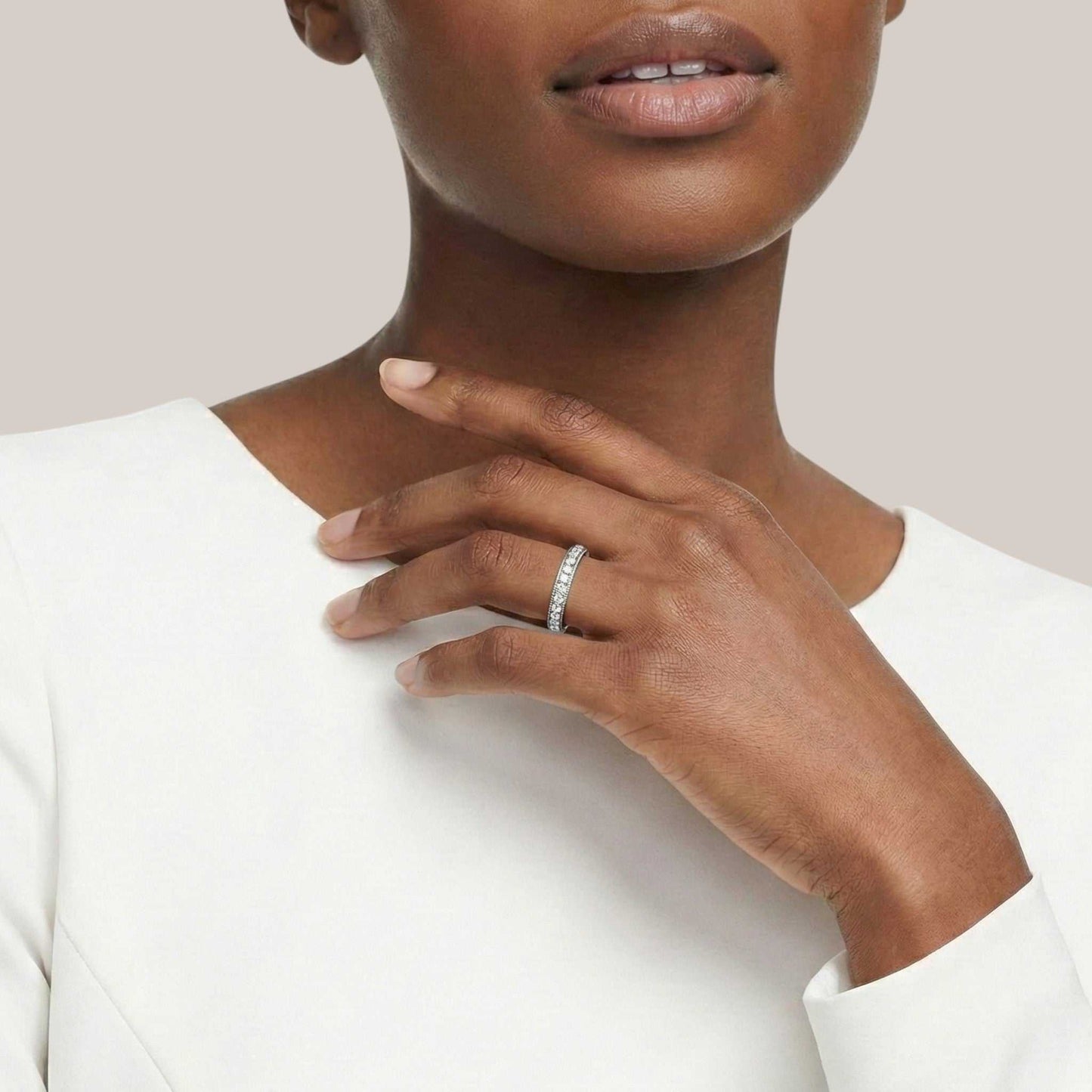 Pearl Milgrain Natural Diamond Band in 18KT Gold