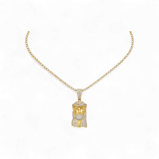 Jesus Diamond Pendant Necklace in 18K Gold