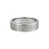 Silver ring with Greek key design and 'BOZ 10KT' engraving on a white background