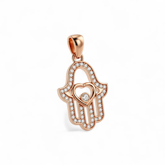 Hamsa Natural Diamond Pendant in 18K Gold