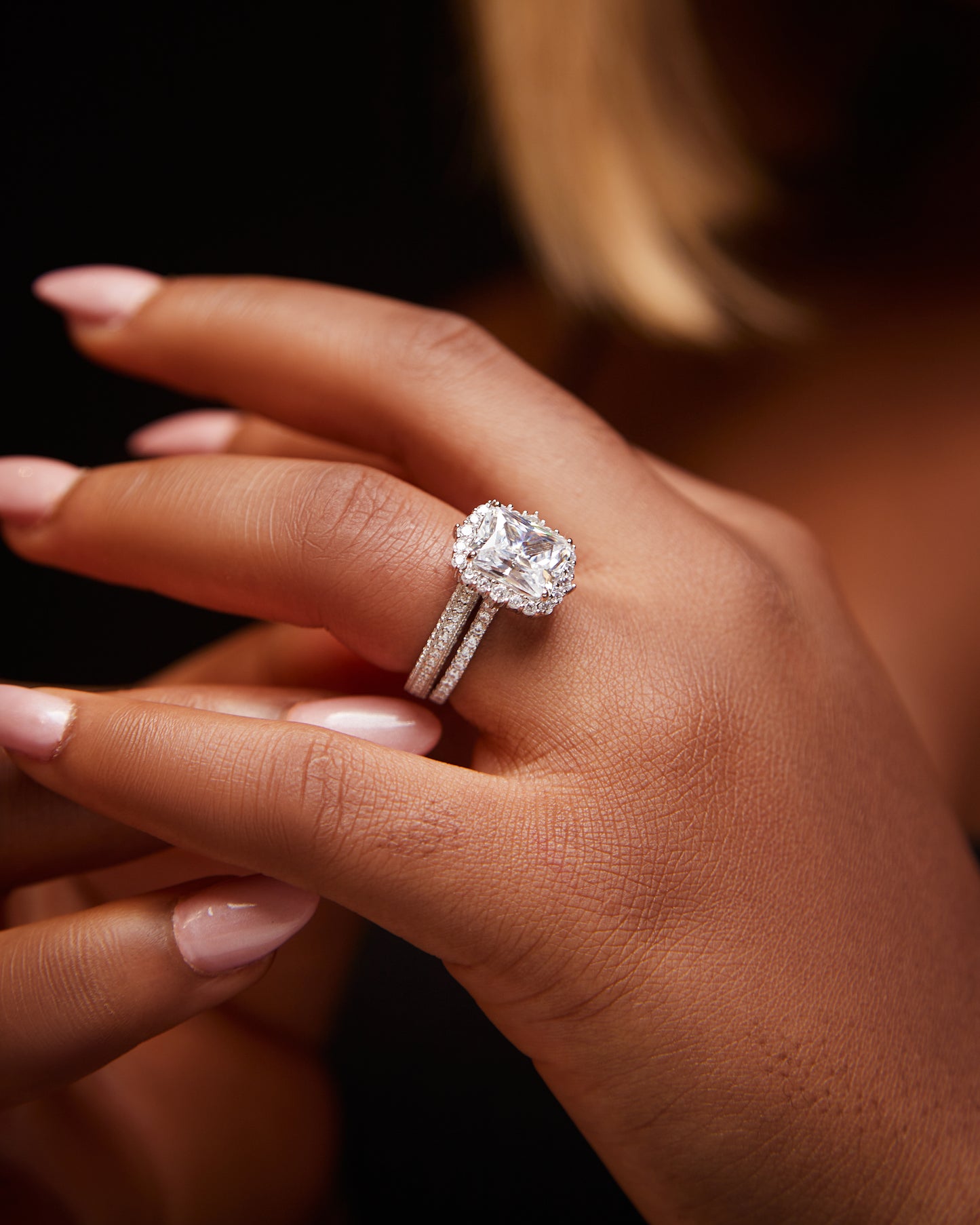 Quinn Radiant Cut CZ Bride set in 925 Sterling Silver