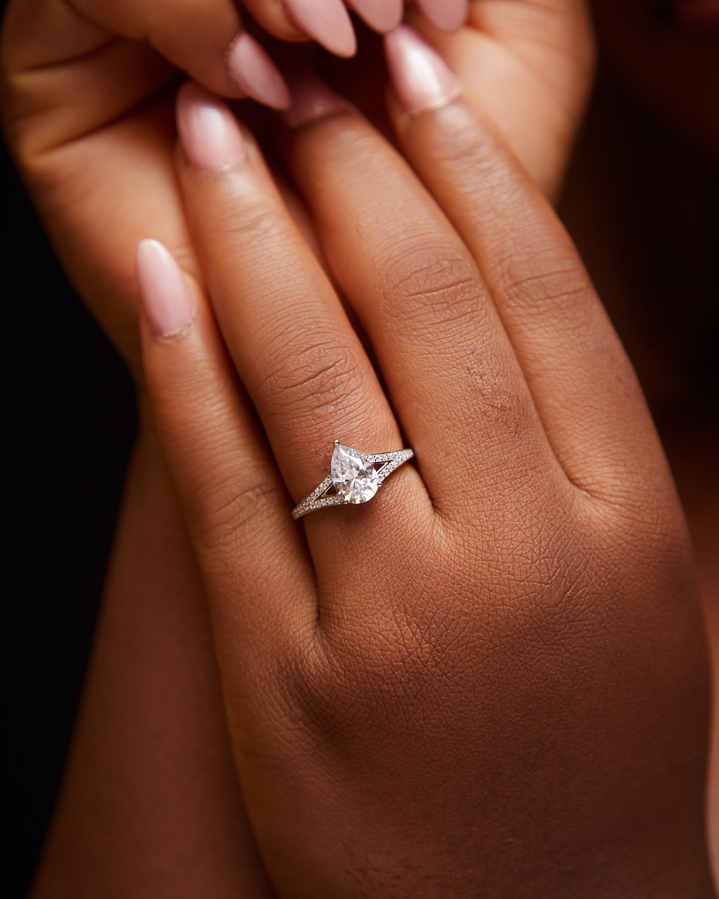 Split Shank Pear Cut CZ Engagement Ring in 10K Gold