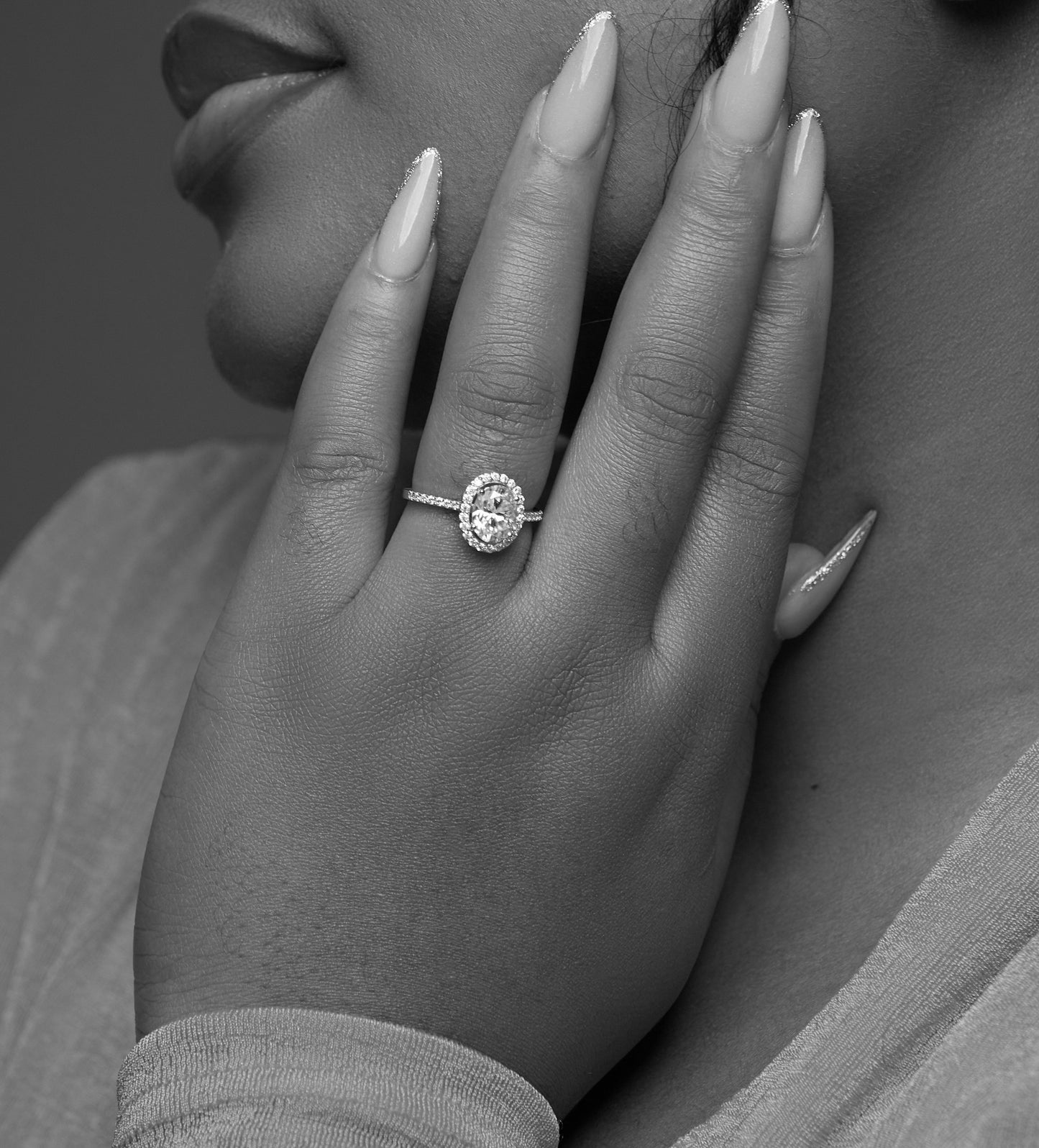 Classic Halo Oval Cut CZ Engagement Ring in 925 Sterling Silver