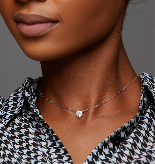 Solitaire Heart Cut Moissanite Necklace in 925 Sterling Silver