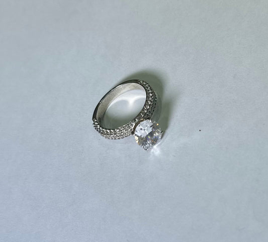 Crystal Oval CZ Engagement Ring in 925 Sterling Silver