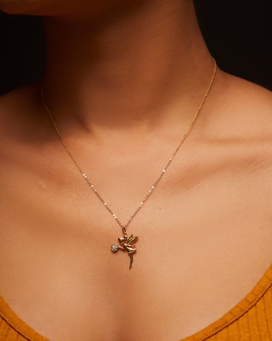 Tinkerbell Natural Diamond Pendant Necklace in 18K Gold