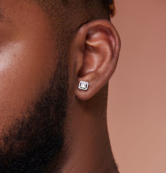 Baguette Cushion Cut Diamond Studs in 18K Gold