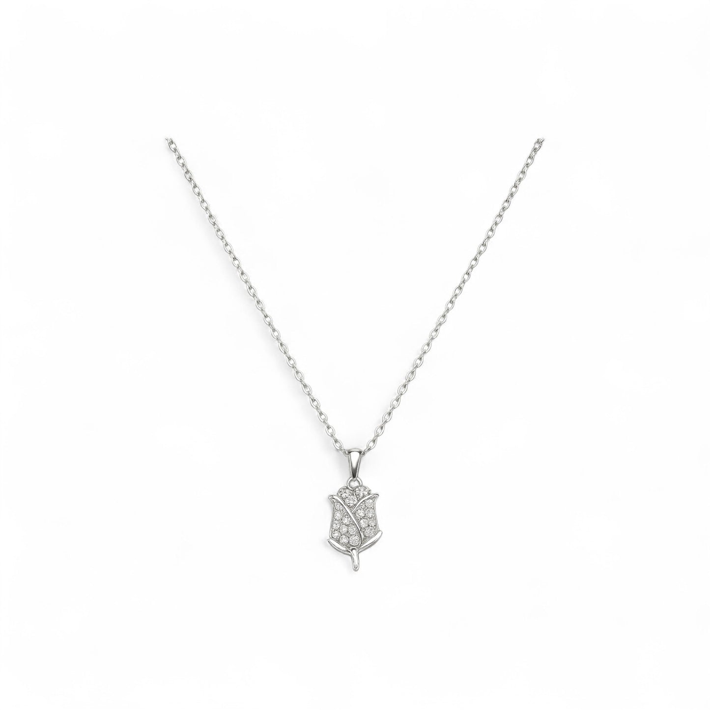 Sculpted Rose Moissanite Pendant Necklace in 925 Sterling Silver