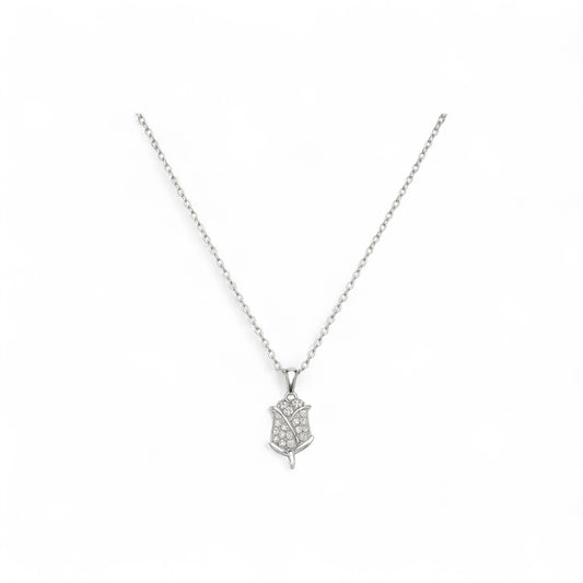 Sculpted Rose Moissanite Pendant Necklace in 925 Sterling Silver
