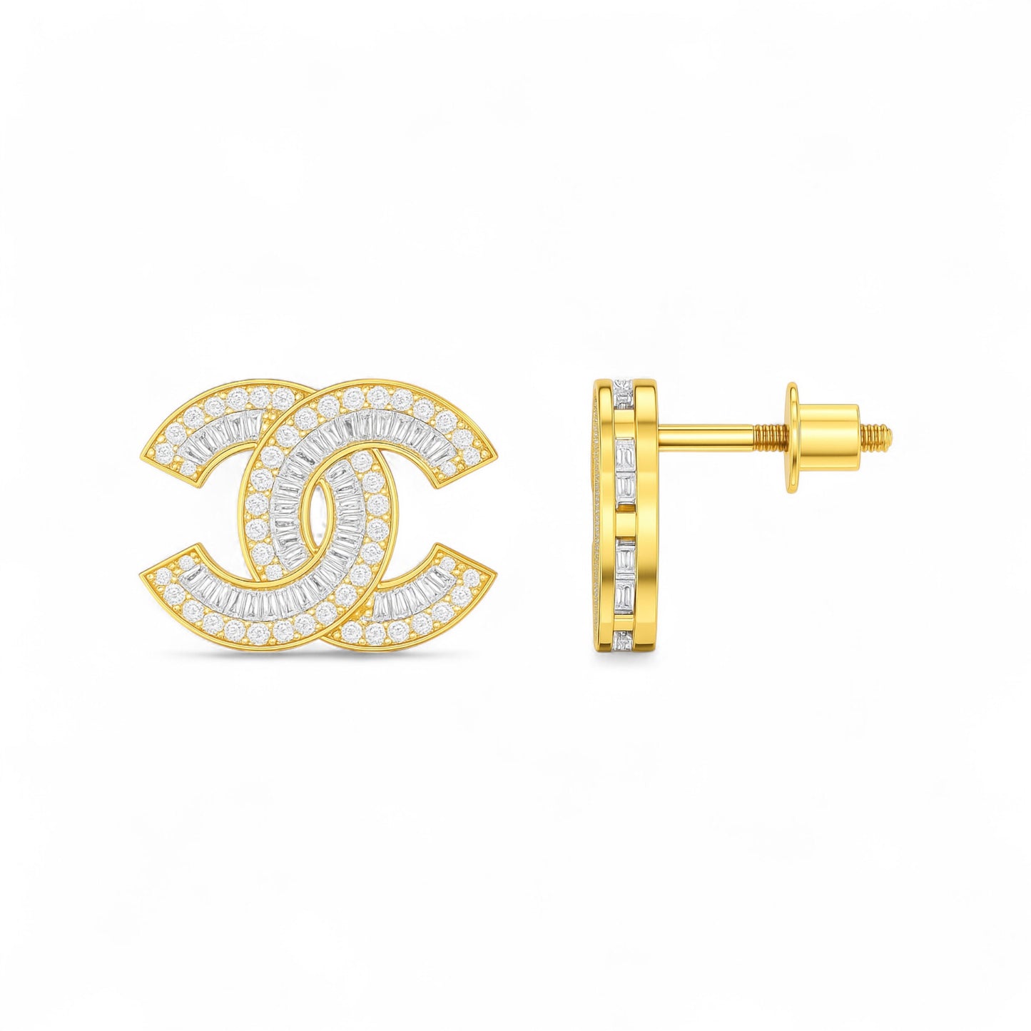 Interlocked C Diamond Mini Studs in 18K Gold