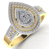 A pear cut natural diamond cluster engagement ring with smaller diamonds set in a gold band, estimated total weight of 0.66 carats.