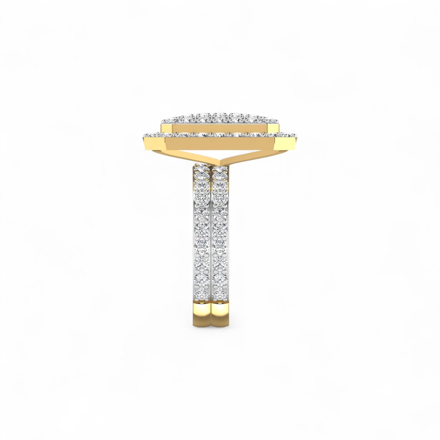 Gold and diamond earring on a white background