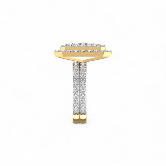 Gold and diamond earring on a white background