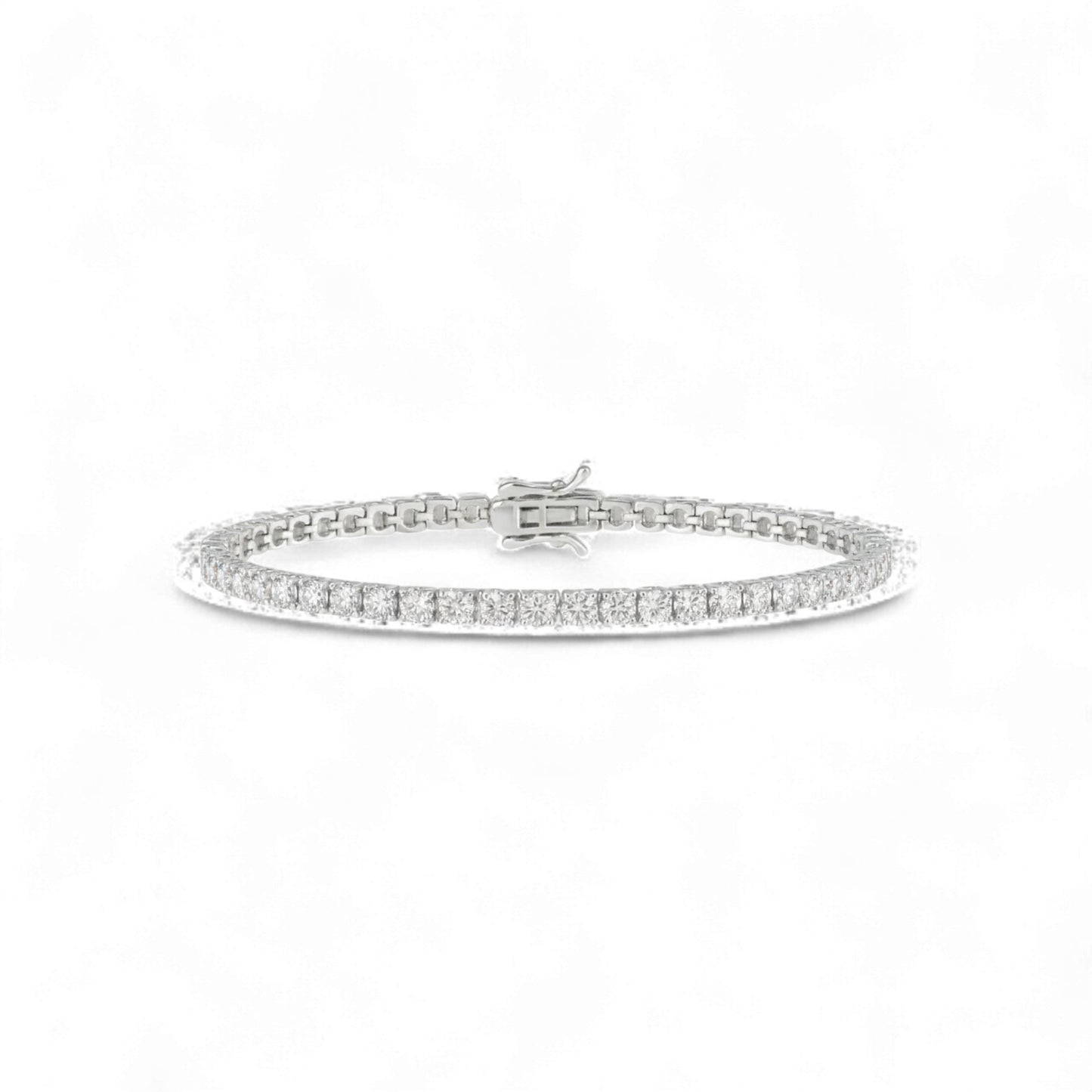 Silver bracelet with small diamonds on a white background