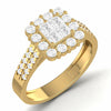 A gold engagement ring with a cluster of natural diamonds set in a classic six-prong setting.