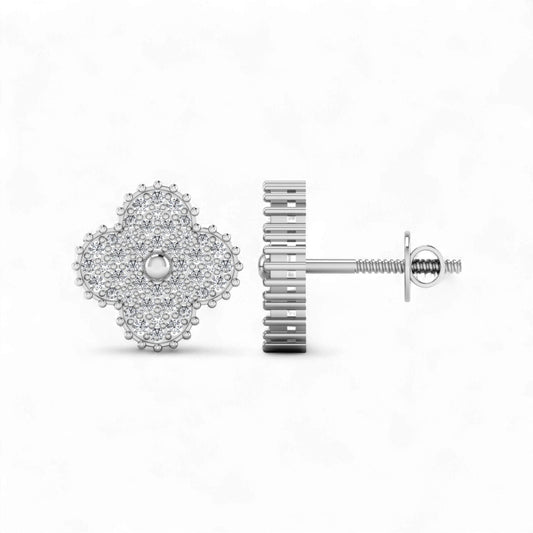 Midball Clover Diamond Stud Earrings in 18k Gold
