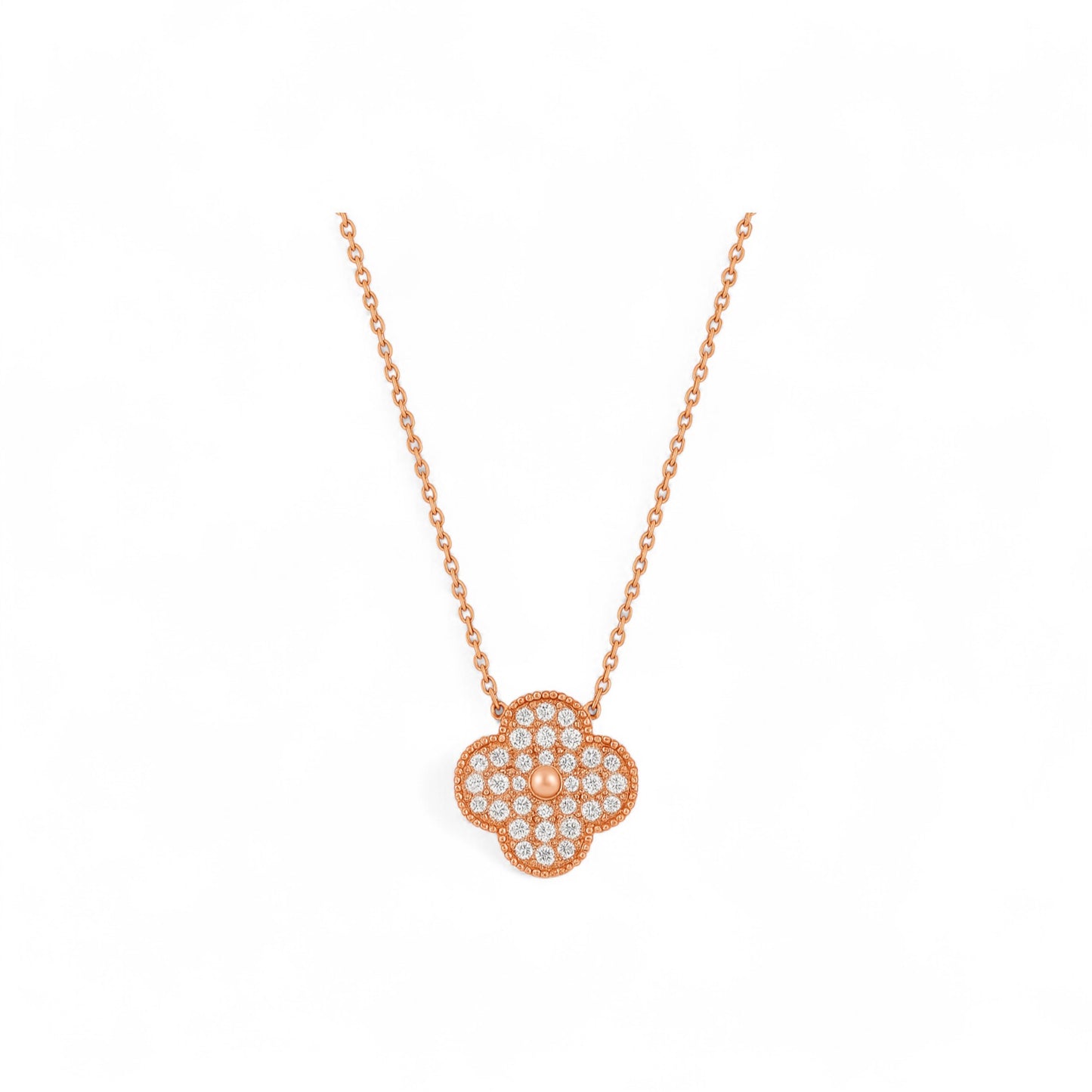 Midball Clover Natural Diamond Necklace in 18K Gold