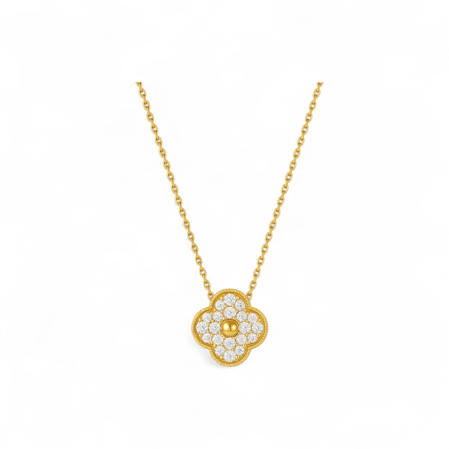 Midball Clover Natural Diamond Necklace in 18K Gold