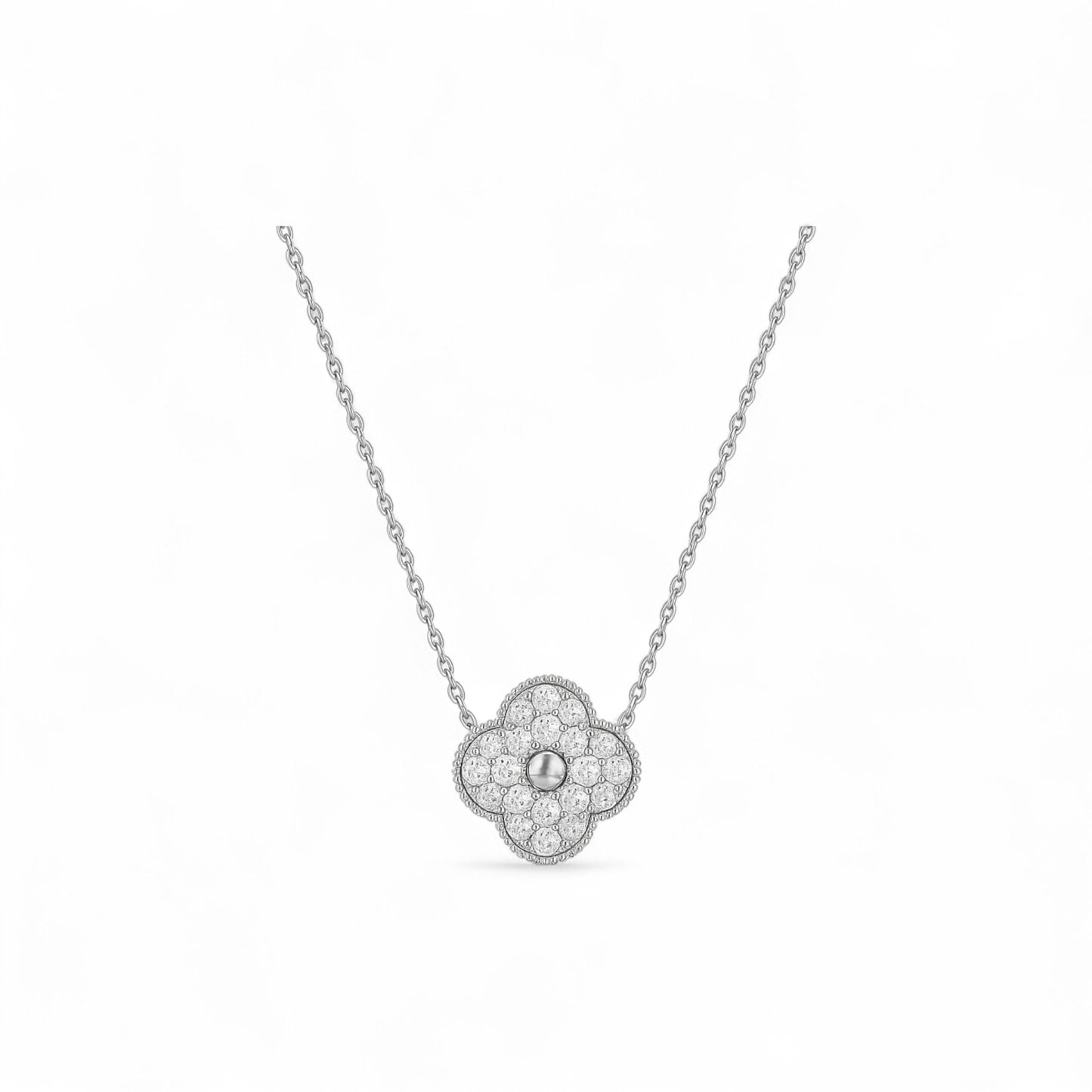 Midball Clover Natural Diamond Necklace in 18K Gold