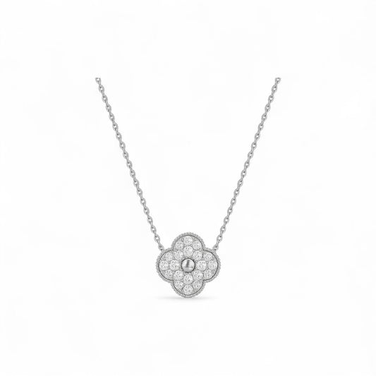 Midball Clover Natural Diamond Necklace in 18K Gold