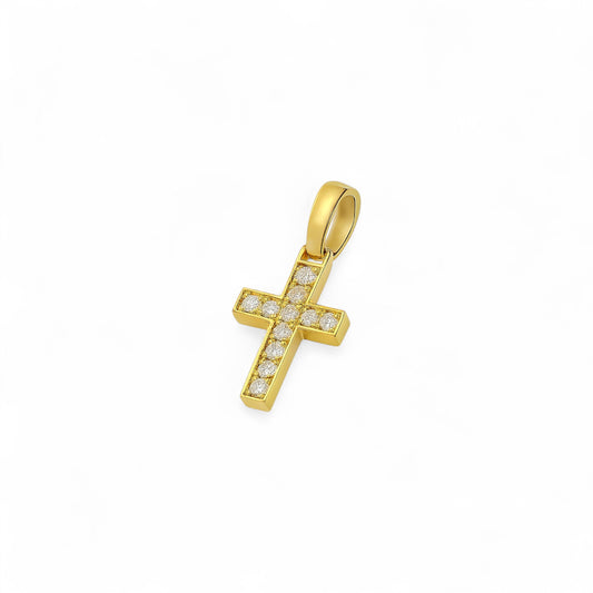 Island Mini Natural Diamond Cross Pendant in 18K Gold