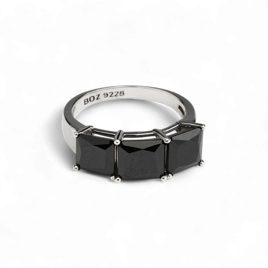 Nana Black CZ Engagement Ring in 925 Sterling Silver