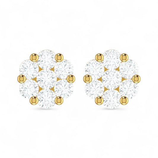 Pair of gold and diamond stud earrings on a white background