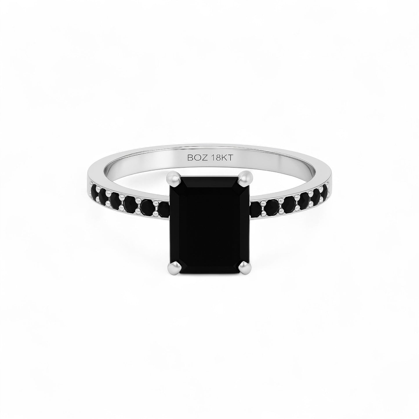 No Halo Black Emerald cut Moissanite Engagement Ring in 18K Gold