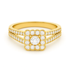 Gold ring with diamond accents on a white background