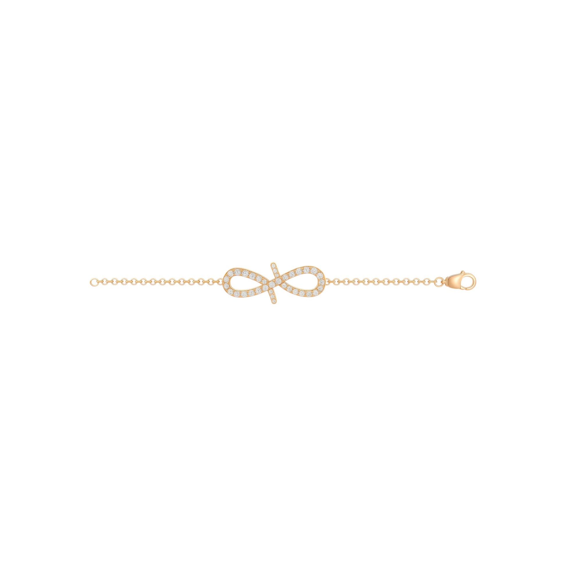 Gold bracelet with an infinity symbol on a white background