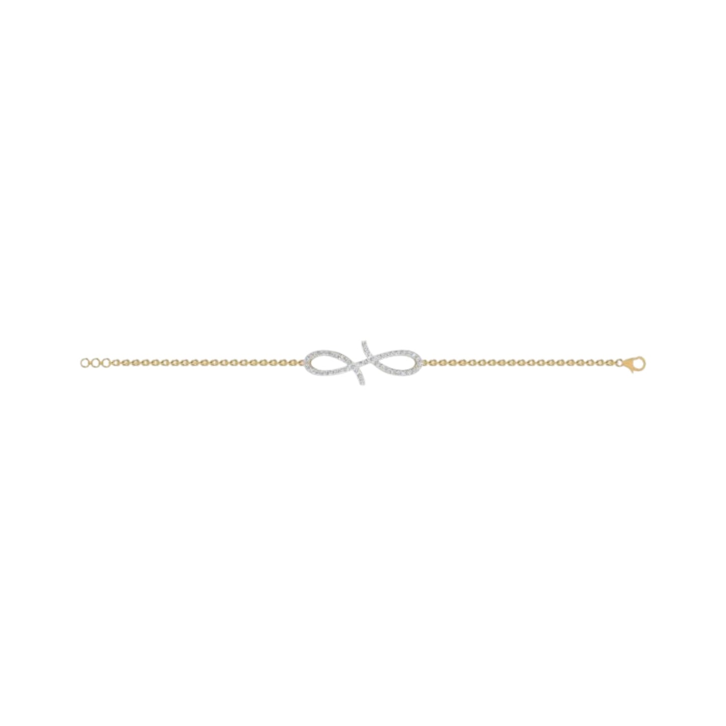 Gold chain with a fish-shaped clasp on a white background