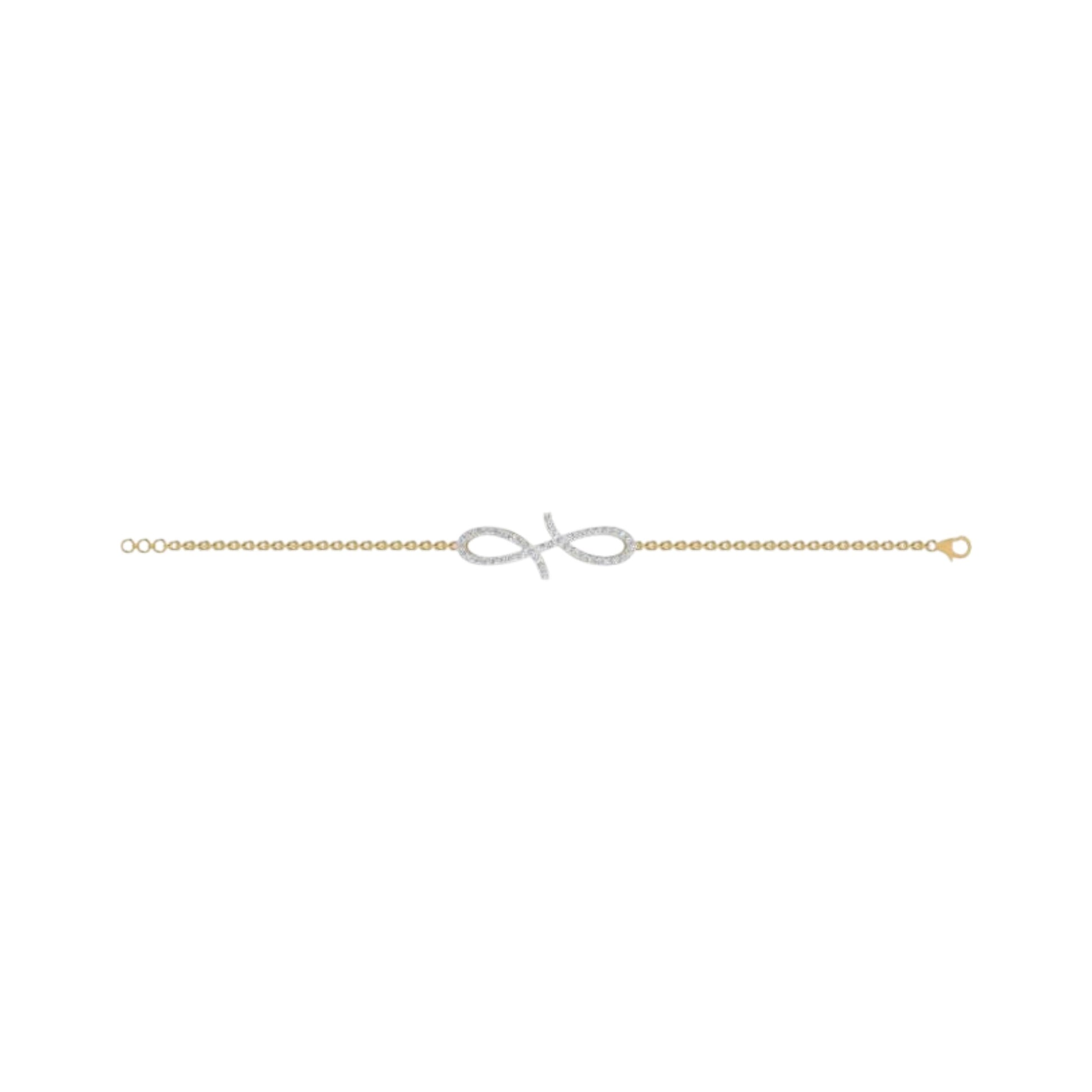 Gold chain with a fish-shaped clasp on a white background