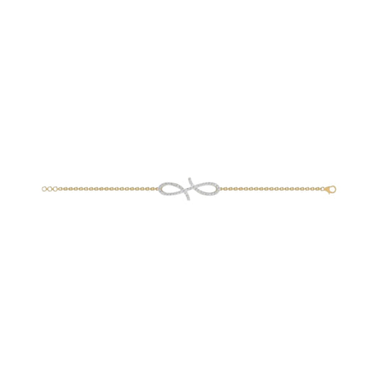 Gold chain with a fish-shaped clasp on a white background