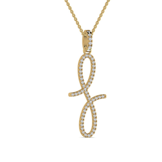 Gold necklace with a diamond-encrusted pendant on a white background