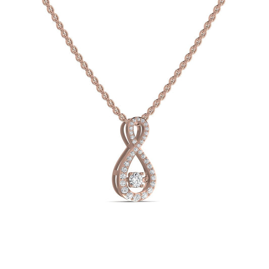 Rose gold necklace with a diamond pendant on a white background