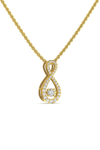 Gold necklace with a diamond-infused pendant on a white background