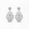Pair of silver chandelier earrings on a white background