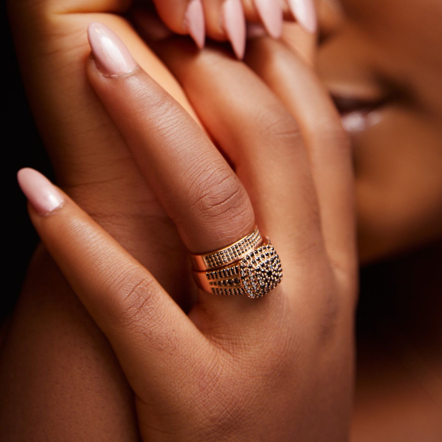 Omoni Cushion Cut Cluster Black Diamond Bride Set in 18KT Gold