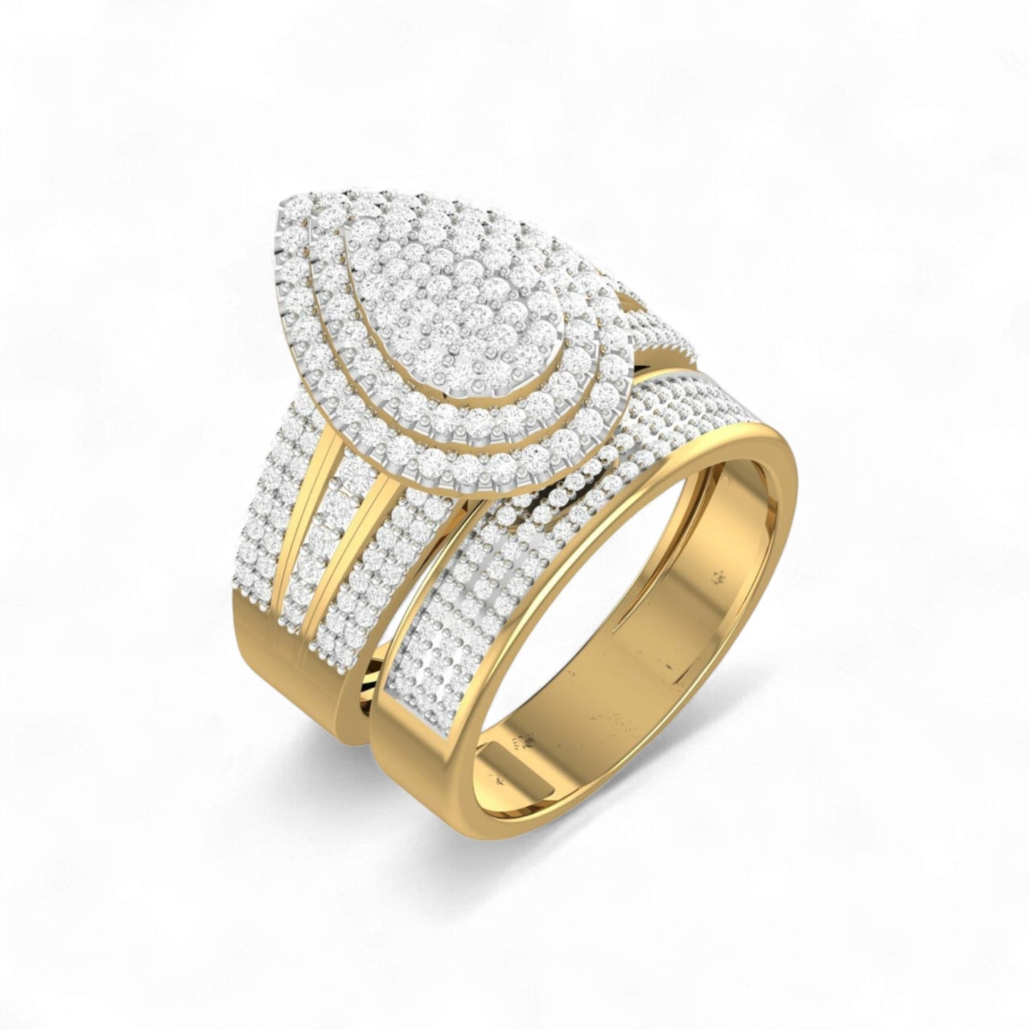 Gold and diamond ring on a white background
